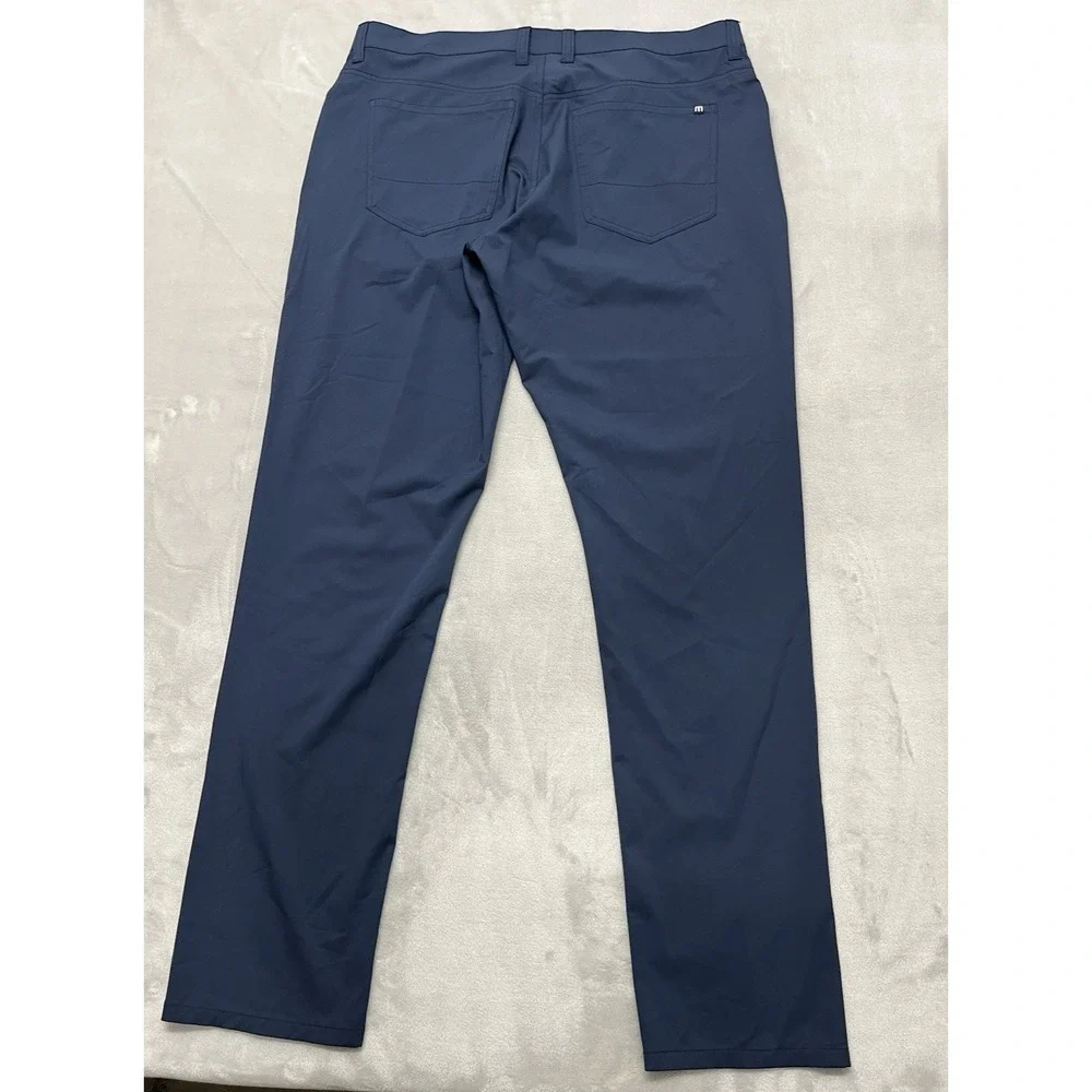 Travis Mathew Trevino Pants Men 34x31.5 Navy 5-Pockets Stretch Tapered Leg Golf
